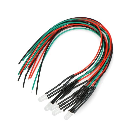 junk Risky Dental LED 5mm 12V with resistor and wire - bicolor red/green - common cathode -  5pcs. Botland - Robotic Shop