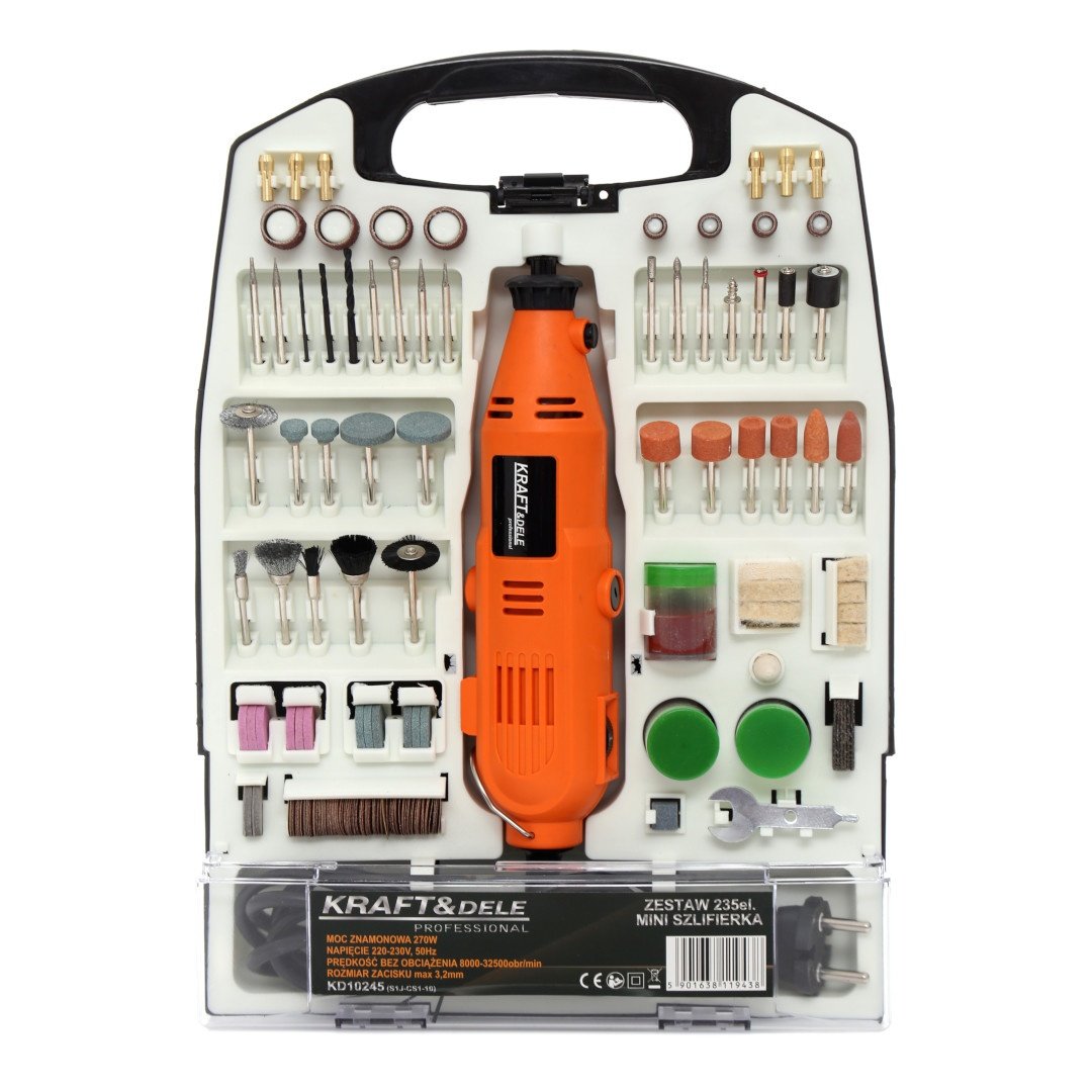 Mini Sander Drill Kraft&Dele 270W + accessories - 235 items - KD10245