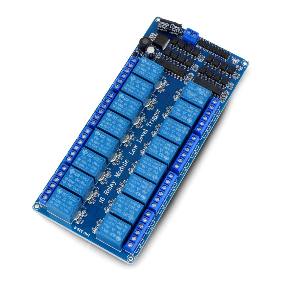 16-channel relay module with optoisolation - 10A / 250VAC contacts - 12V coil