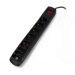 Arcon R8 black power strip with protection - 8 sockets - 3m