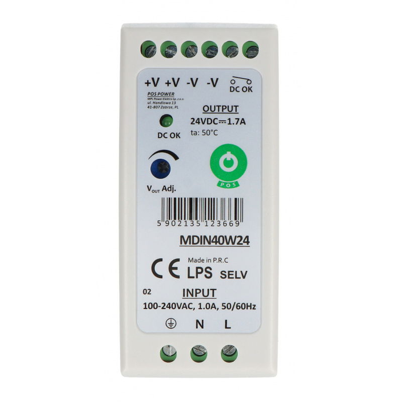 MDIN40W24 DIN rail power supply - 24V / 1.7A / 40W