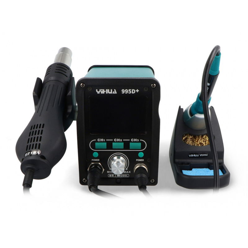Yihua 995D+ hot air and tip soldering station with fan in the iron - 720W