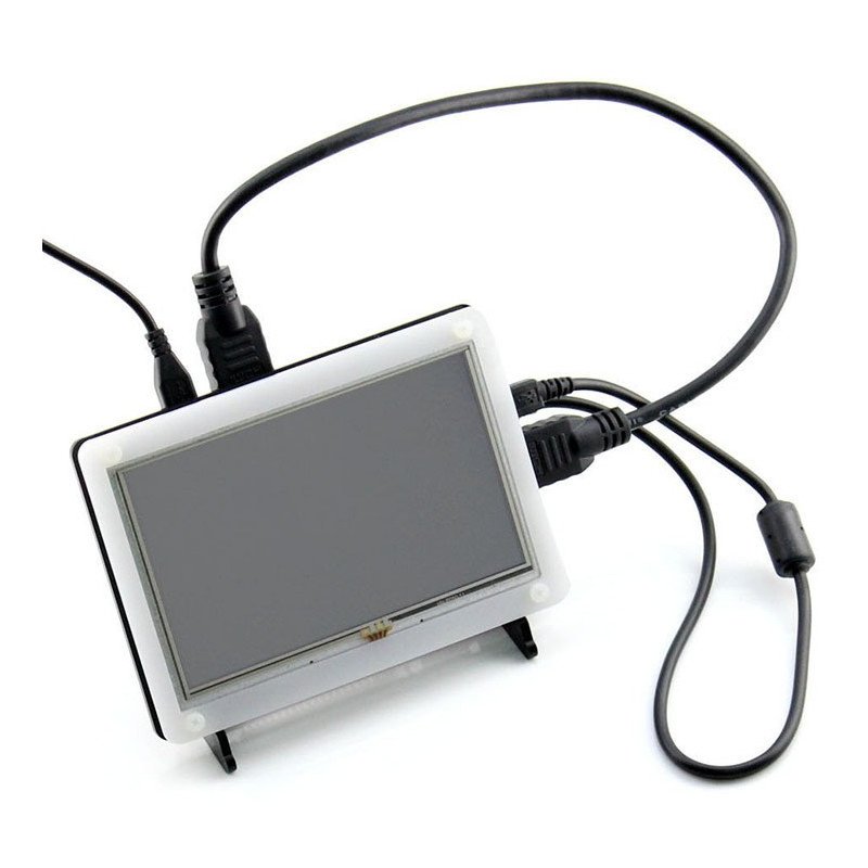 Resistive touch screen TFT LCD display 5" 800x480px HDMI + USB for Raspberry Pi 2/B+ and a black-and-white case 