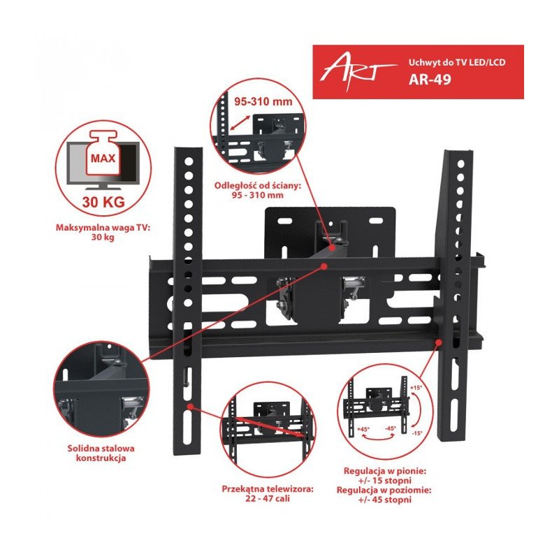 LCD TV bracket AR-49 22''-47'' VESA 30kg - horizontal and vertical adjustment