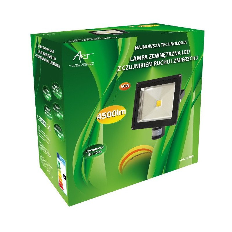 ART HQ PIR outdoor LED lamp with motion detector, 50W, 4500lm, IP65, AC80-265V, 4000K - white neutral