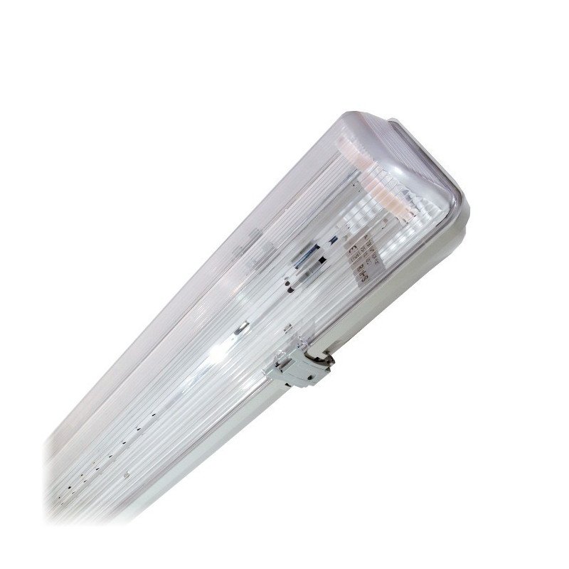 Luminaire for 2 LED tubes ART T8 120cm, single sided power supply AC230V with transparent diffuser