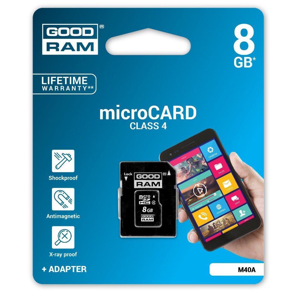 Goodram micro SD / SDHC 8GB class 4 memory card with adapter