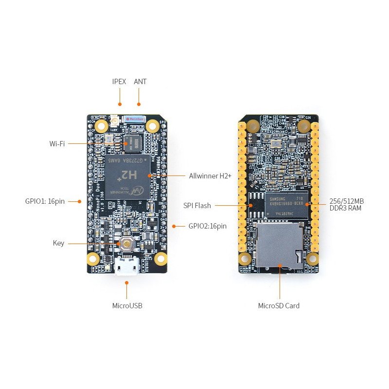NanoPi Duo - Allwiner H2+ Quad Core 1,2GHz + 256MB RAM WiFi