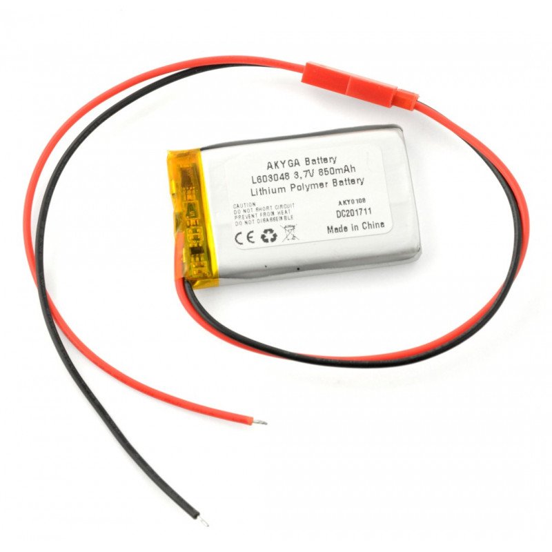 Battery Li-Pol Akyga 850mAh 1S 3.7V - JST-BEC connector + socket