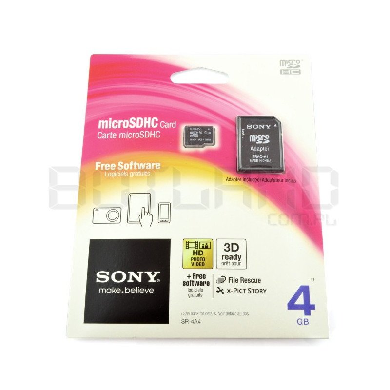 SONY micro SD / SDHC 4GB Class 4 memory card with adapter