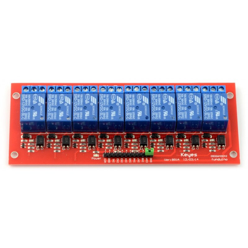 Relay module, 8 channels with optical isolation - contacts 7A/240VAC coil 12V