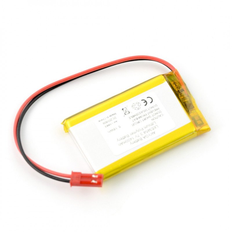 Li-Po battery 3.7V / 1400mAh, PCM, connector + socket 2.54 JST