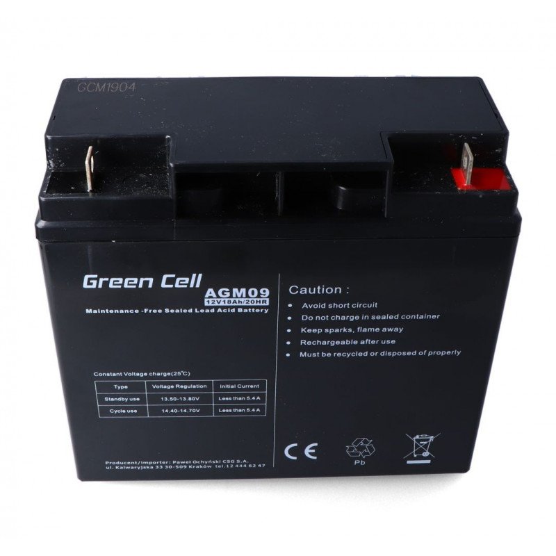 Gel rechargeable battery 12V 18Ah Green Cell