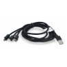 Lanberg Combo 3in1 USB cable type A - microUSB + lightning + USB type C 2.0 black, material braid - 1.8m - zdjęcie 2