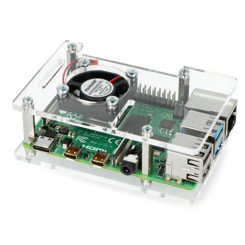 Raspberry Pi Case Model 4B/3B+/3B/2B open with fan - transparent