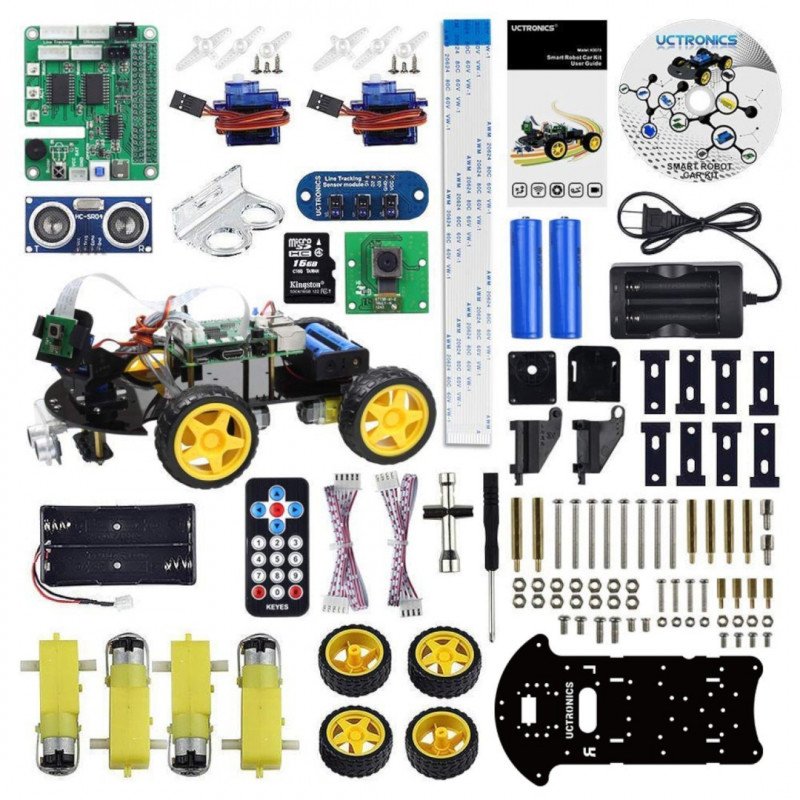 Robot Car Kit - 4-wheeled platform for building a robot with sensors and DC drive and camera for Raspberry Pi