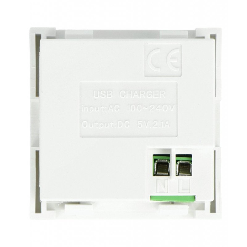 Flush-mounted socket 250V charger 2x USB 45x45mm 2,1A - white