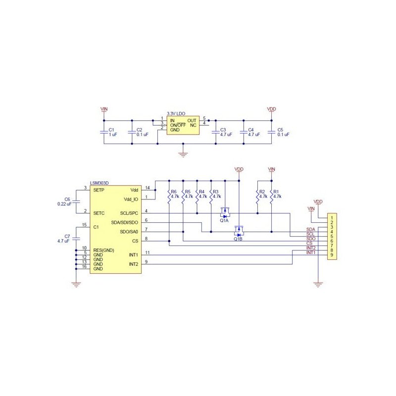 LSM303D 3-axis accelerometer + magnetometer IMU 6DoF I2C/SPI -