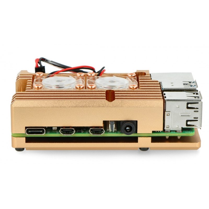 Case for Raspberry Pi 4B with 2 fans - metal - gold