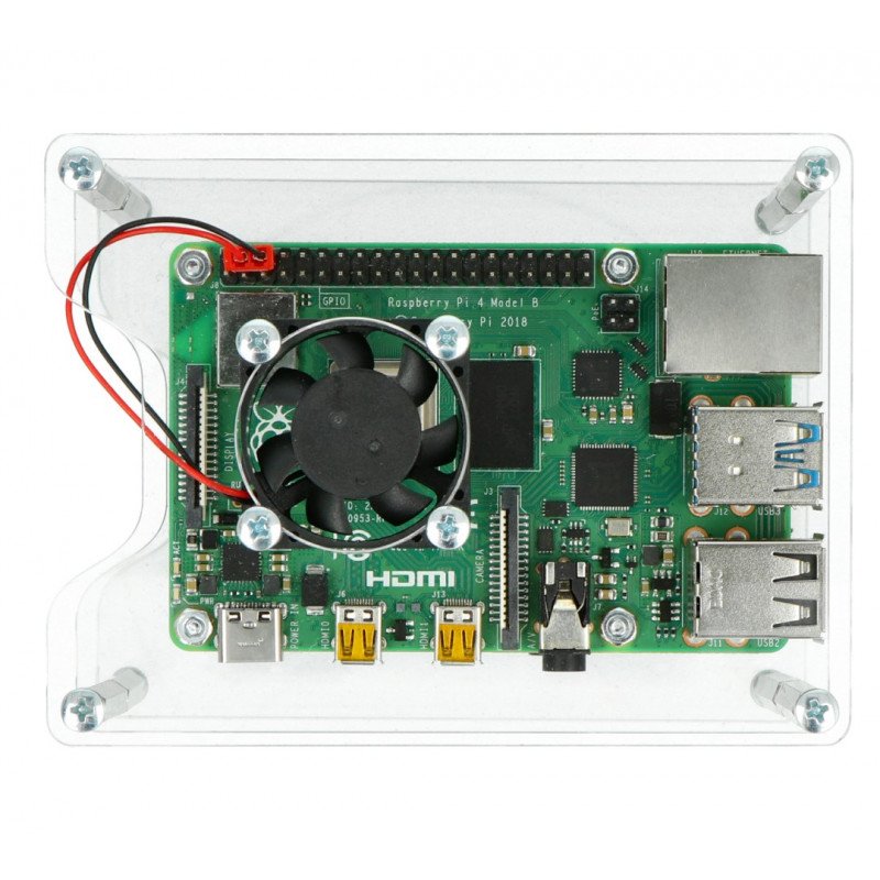 Two Raspberry enclosure Pi 4B/3B+/3B/2B/Zero - with two fans - open V2 transparent