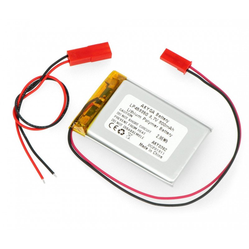 Battery Li-Pol Akyga 800mAh 1S 3.7V - JST-BEC connector + socket - 50x33x4.5mm