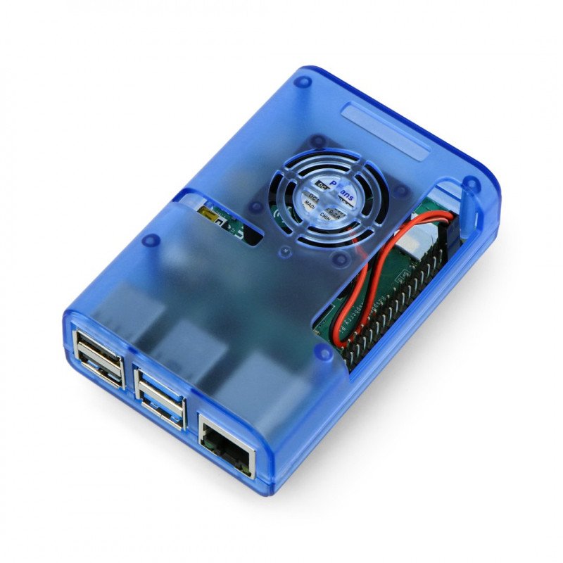 Raspberry Pi 4B housing with fan - blue transparent