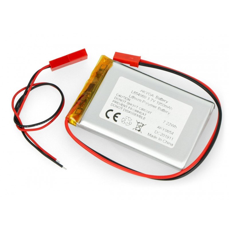Battery Li-Pol Akyga 1950mAh 1S 3.7V - JST-BEC connector + socket - 60x40x6.5mm