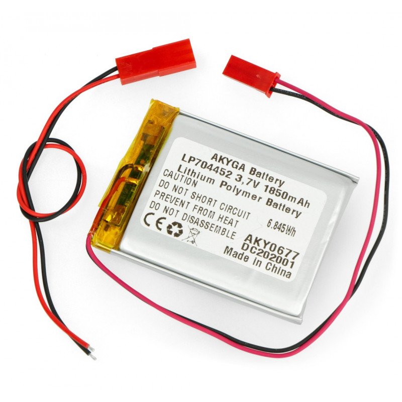 Battery Li-Pol Akyga 1850mAh 1S 3.7V - JST-BEC connector + socket - 52x44x7mm