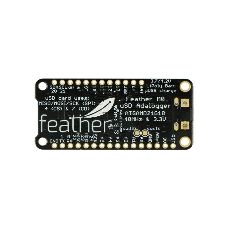 Adafruit Feather M0 Adalogger with microSD card reader, compatible with Arduino