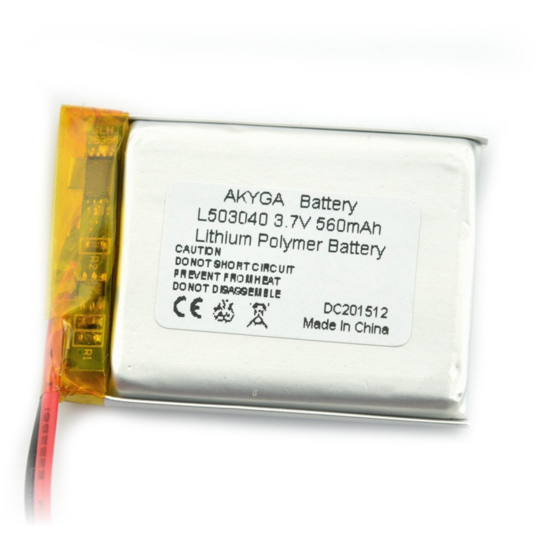 Akyga Li-Pol cell 560mAh 1S 3,7V - cables 100 mm - 40x30x5mm