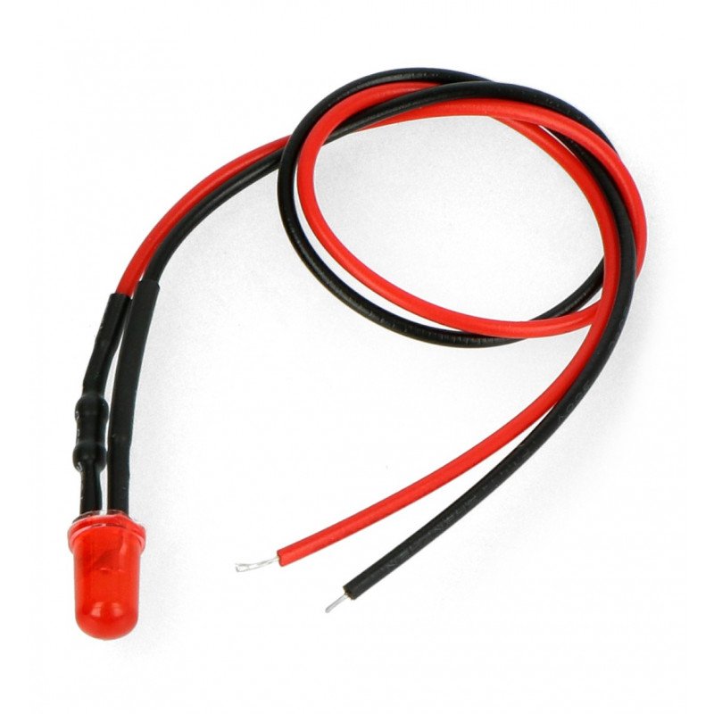 LED 5mm 12V with resistor and wire - red