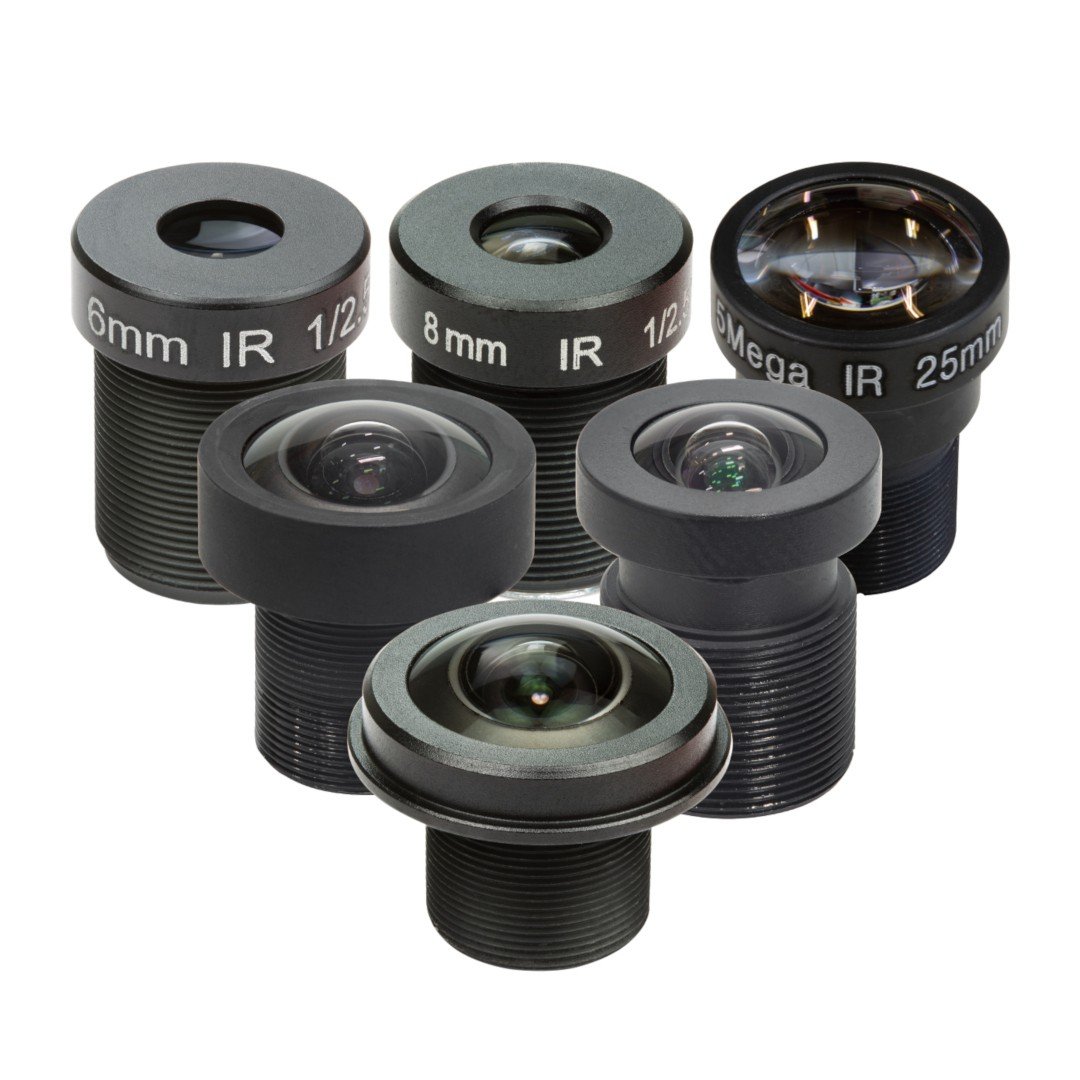 M12 20° - 180° lens set for Raspberry camera + CS and C-CS adapter - 5pcs.