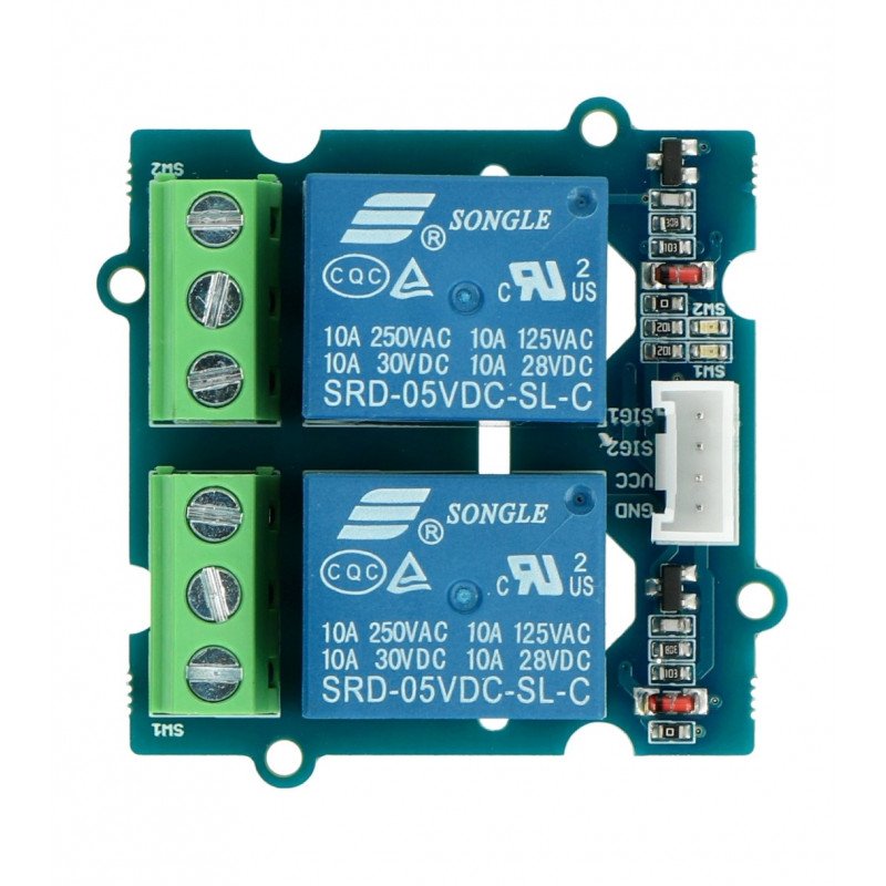 2-channels relay Grove with optoisolation - 10A/250VAC - coil 5V + clear case