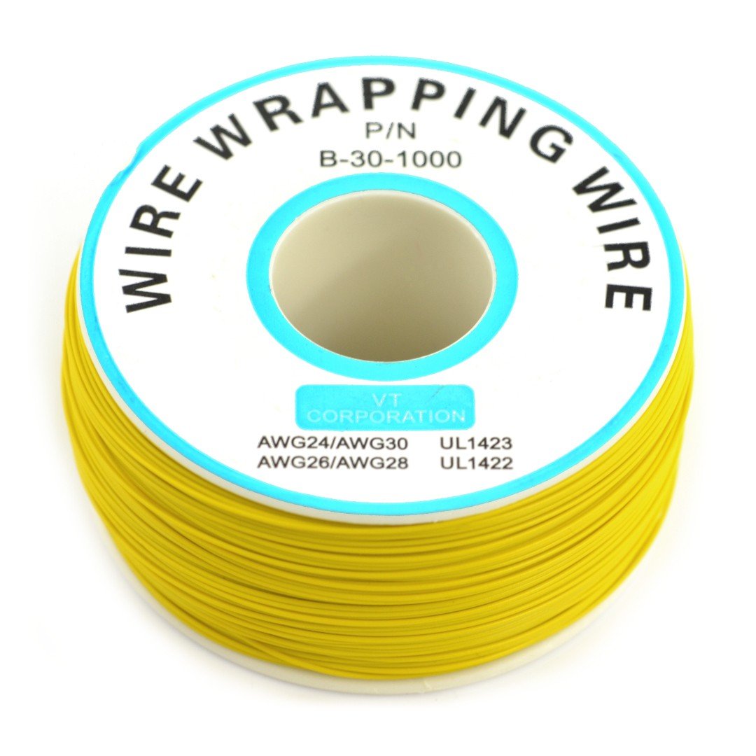 Insulated PVC Coated 30AWG Wire Wrapping Wires Reel 820Ft - yellow