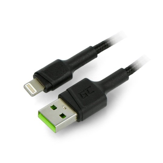 Green Cell USB A - lightning cable for iPhone / iPad / iPod - nylon braided  - 1,2m - black