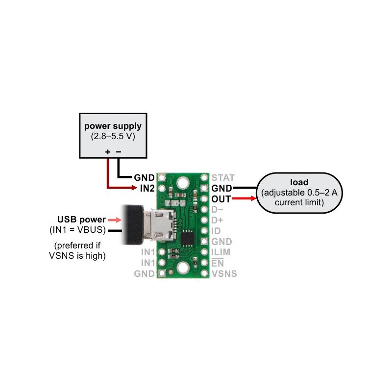 TPS2113A Power Multiplexer portante con USB Micro B connettore 