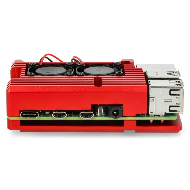 justPi case for Raspberry Pi 4B - aluminum with 2 fans - red