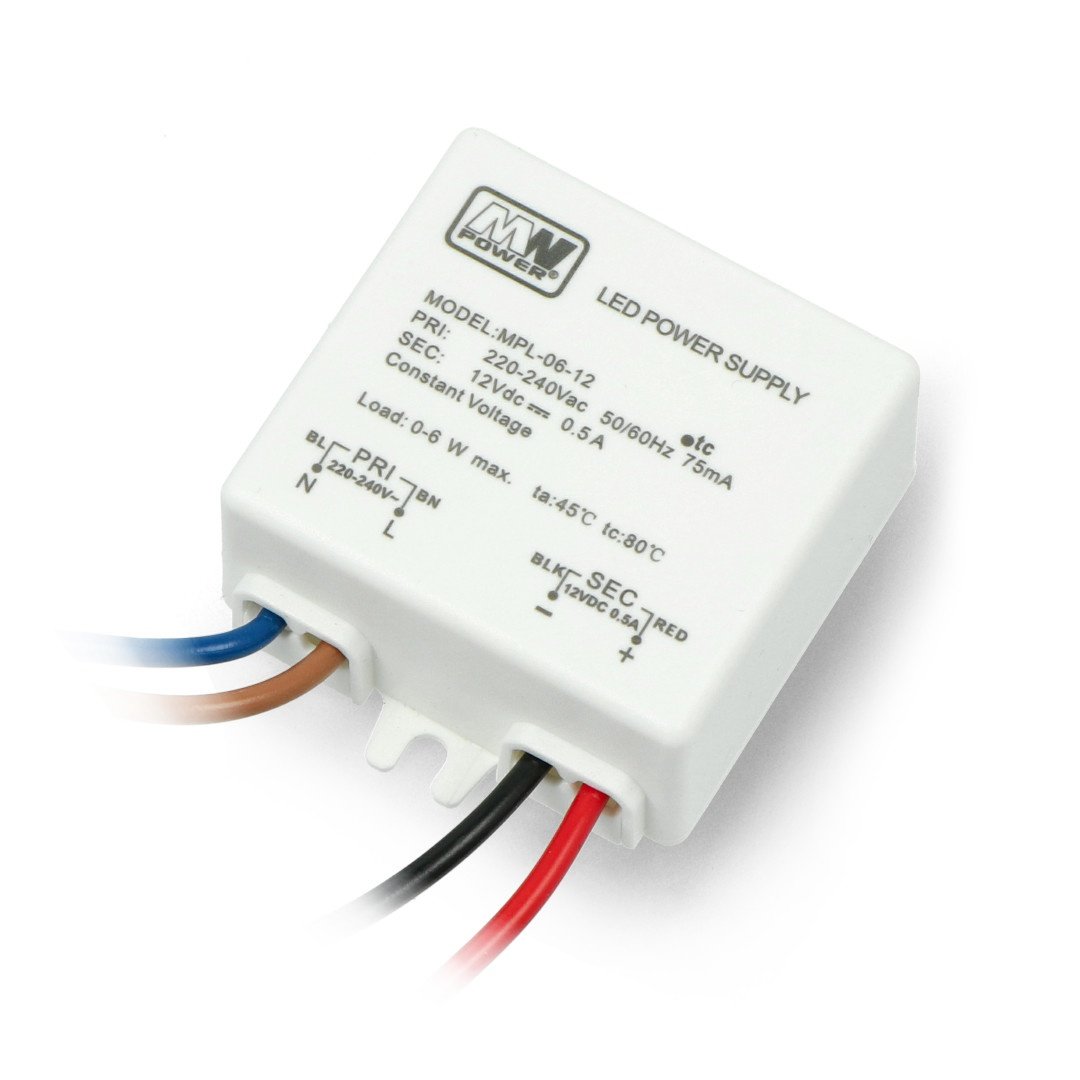 Power supply MW Power MPL-06-12 for LED strip 12V / 0,5A / 6W