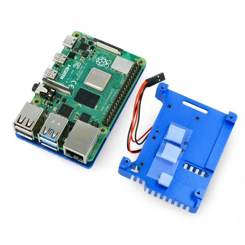 Case justPi for Raspberry Pi 4B - aluminum with two fans - blue