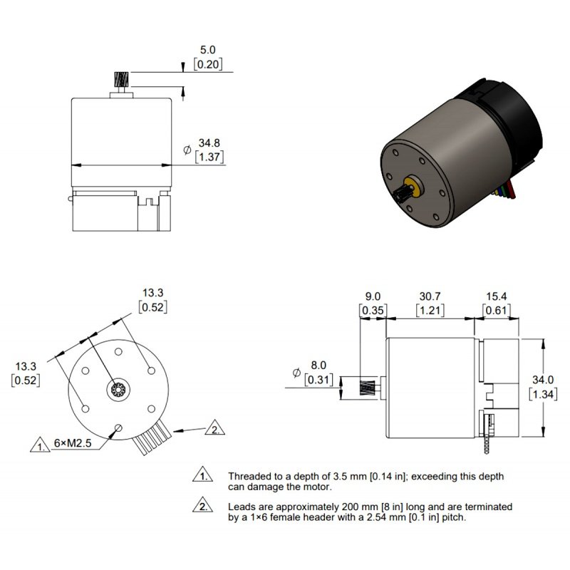 Metal Gearmotor 24V 37D without gearbox 1000 RPM with 64 CPR