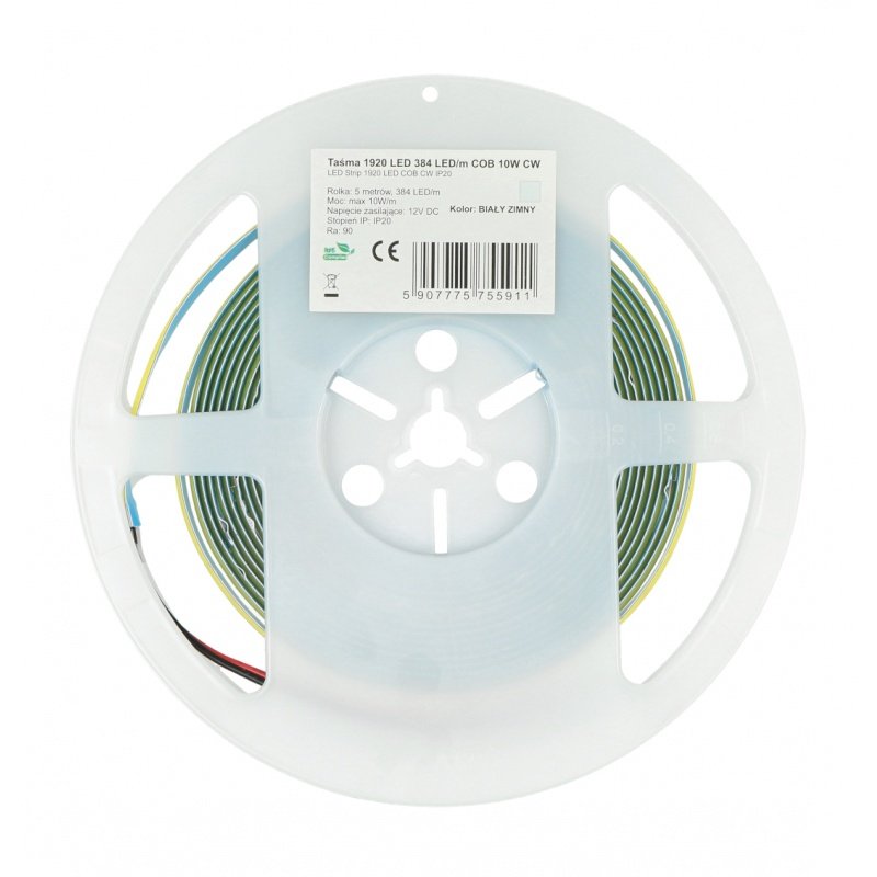 LED strip COB 12V IP20 10W/m 384diodes/m - cold white color - 5m
