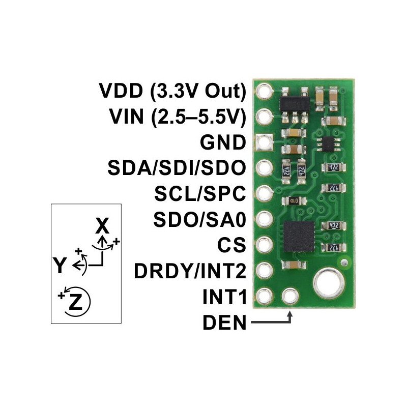 L3GD20H 3-axis, digital I2C SPI gyroscope - Pololu 2129