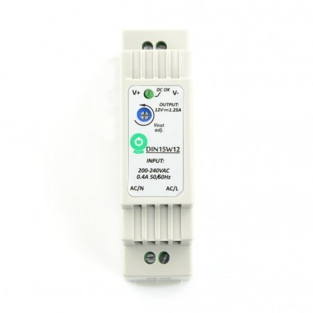 Power supply DIN15W12 for DIN rail - 12V / 1,25A / 15W Power supply DIN15W12 for DIN rail - 12V / 1,25A / 15W