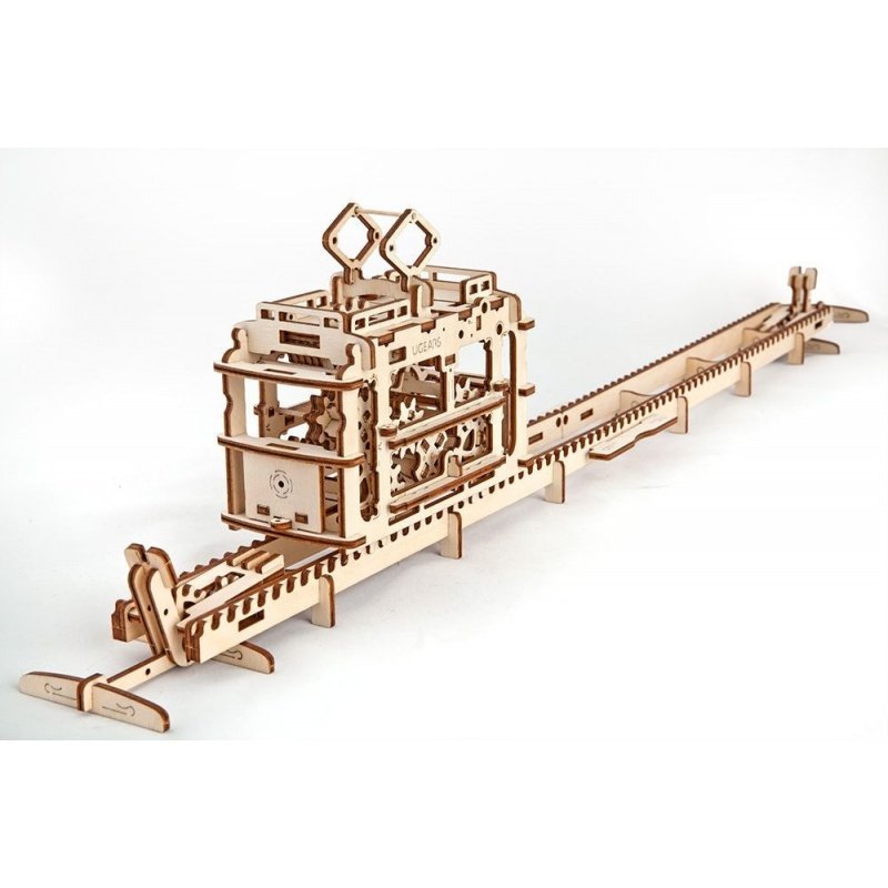 Tram on rails - mechanical model for folding - veneer - 154