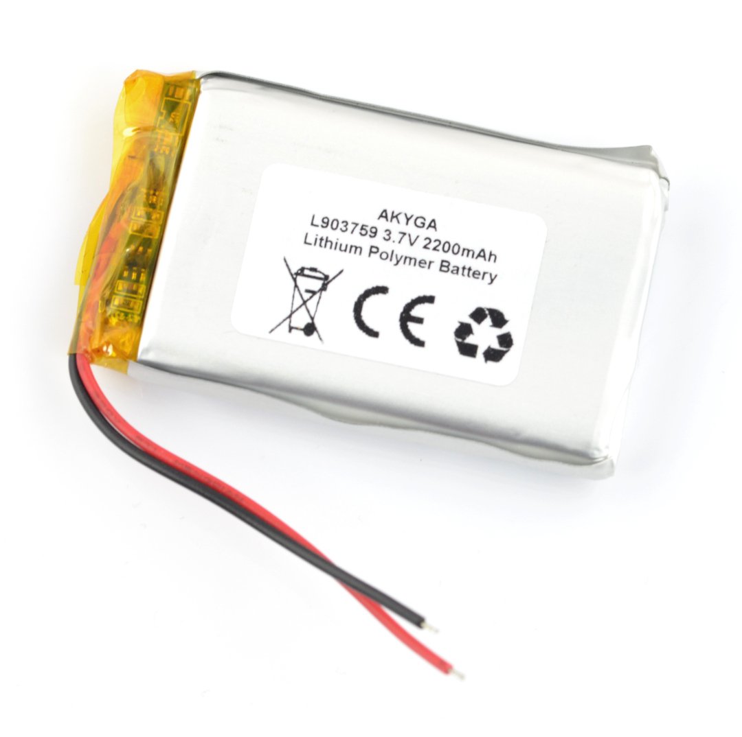 Akumulator Li-Pol Akyga 2200mAh 1S 3,7V - przewody - 59x37x9mm