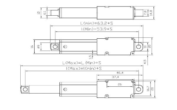 Siłownik elektryczny LD1 188N 5mm/s 12V - wysuw 3cm