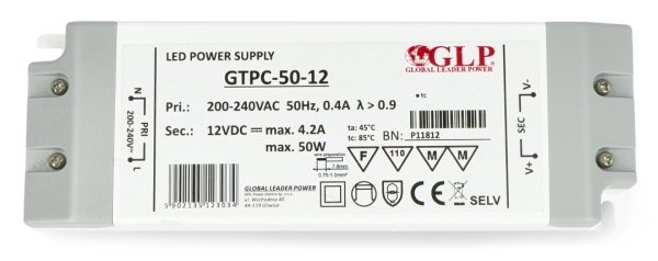 Zasilacz do oświetlenia LED GLP GTPC-50-12 12V/4,2A/50W