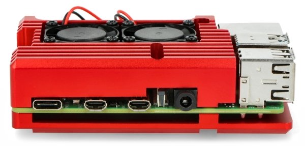 Obudowa do Raspberry Pi 4B - aluminiowa z dwoma wentylatorami - czerwona