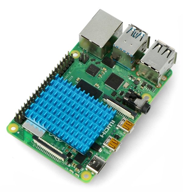 Radiator 40x30x5mm zamontowany na Raspberry Pi 4B