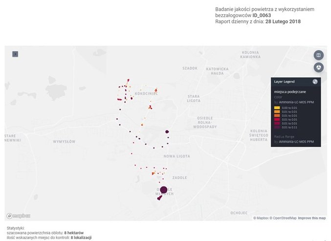 Mapa ukazująca punkty pomiaru czujnika Nosacz II.